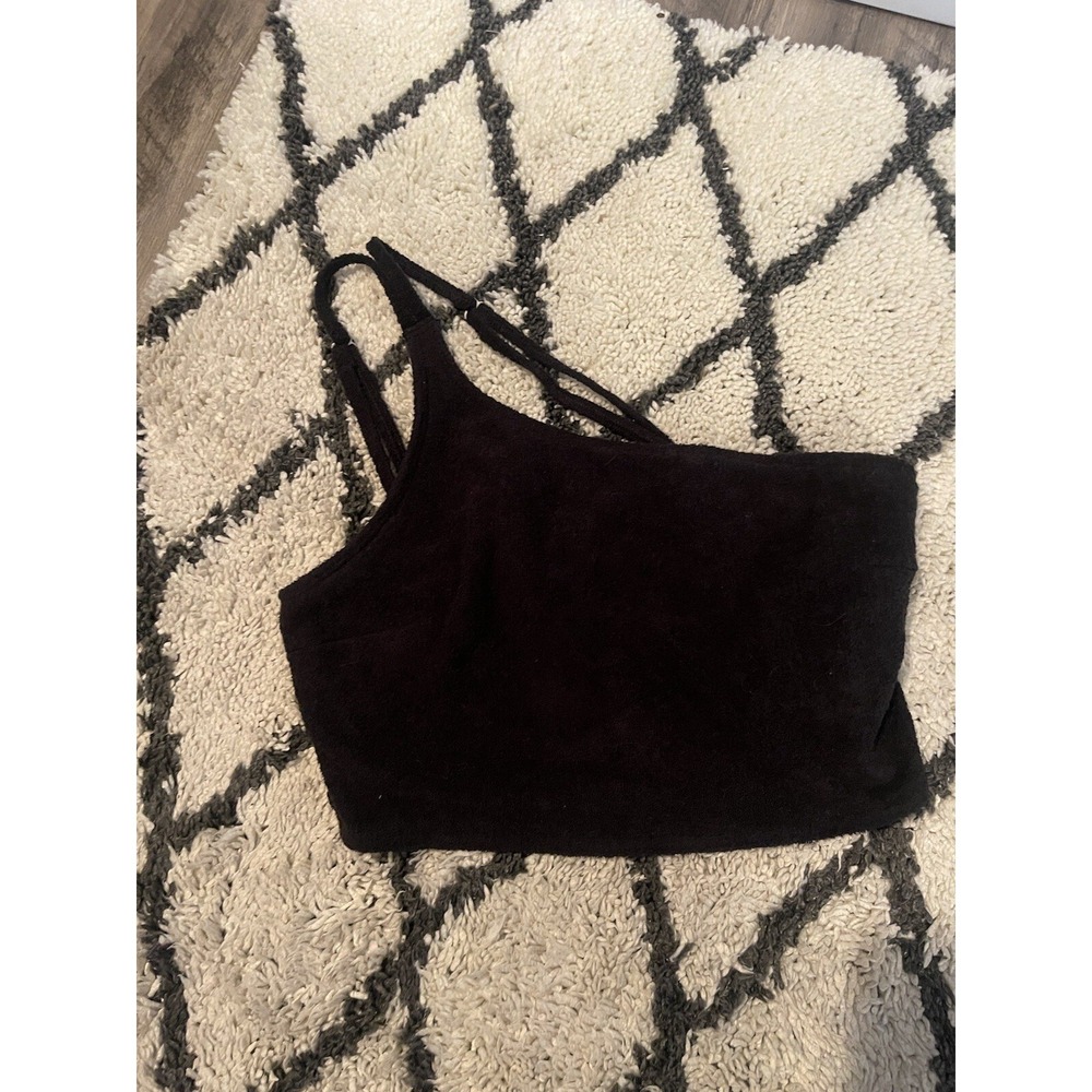 Gilly Hicks One Shoulder Crop Tank Top Black Medium